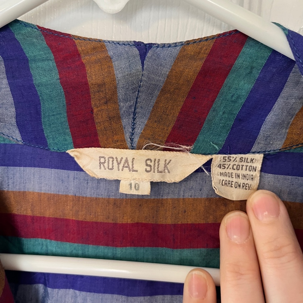 Vintage Silk & Cotton Colorful Striped Button-Up Top & Skirt Set. - Picture 5 of 8